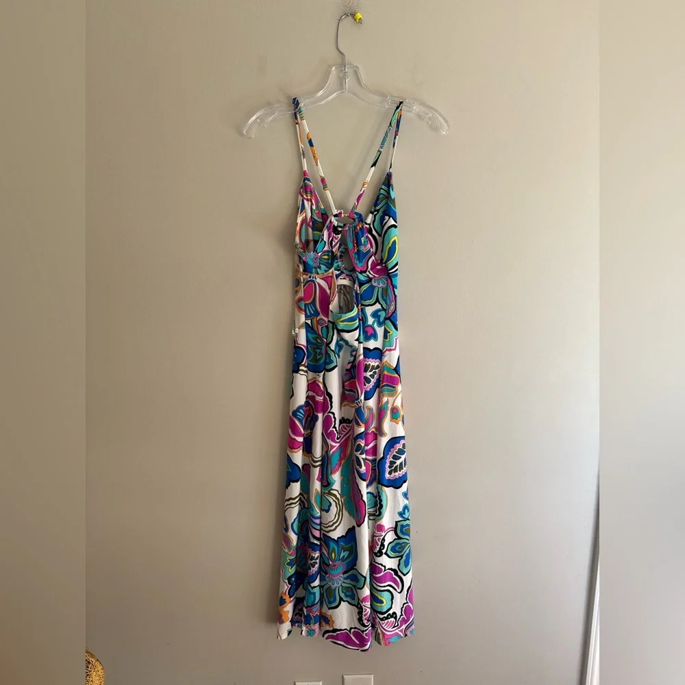 Trina Turk Mandalay Floral Cut Out Back Swim Jersey Cover Up Midi Dress M - Picture 7 of 7